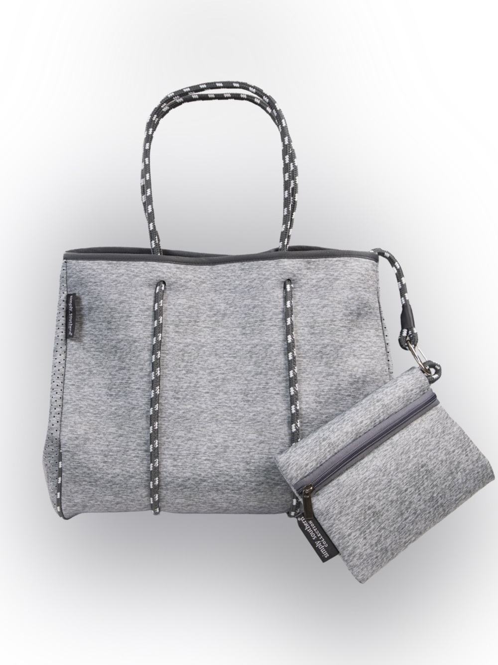 Simply Southern women’s Neoprene rope Tote Bag with Pouch heather grey
